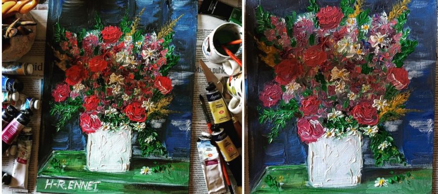 #11 Paintings by Helena-Reet Ennet: “Flowers on a green table”, July 2019