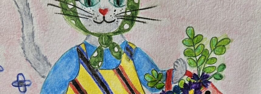 Watercolor drawings by Helena-Reet: “Whimsical Cat Art ” (series painting nr. 2), July 2024